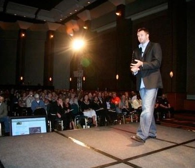 Jimmy in front of a crowd